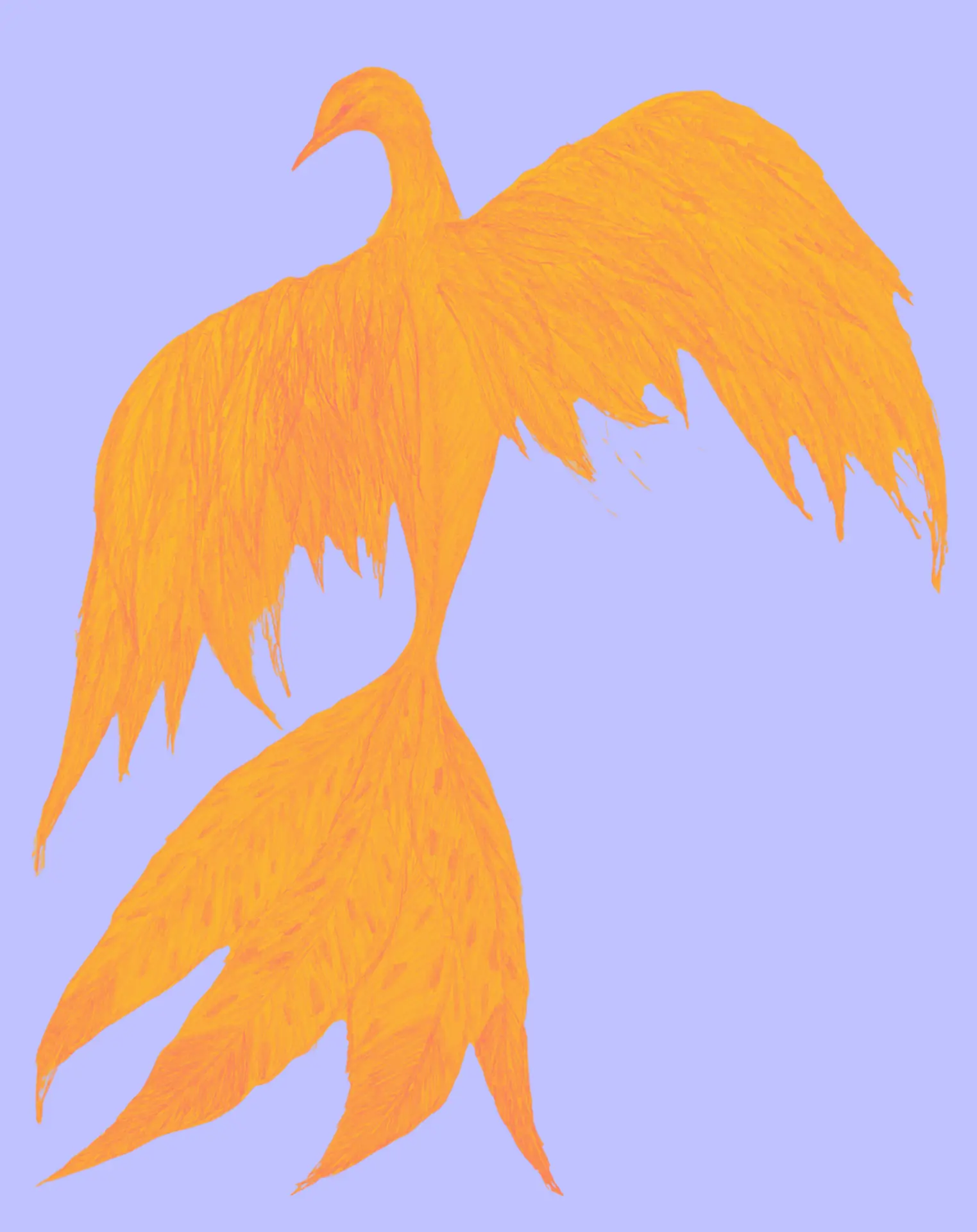 Linn Hillerström's golden bird artwork with outstretched wings on a soft periwinkle canvas